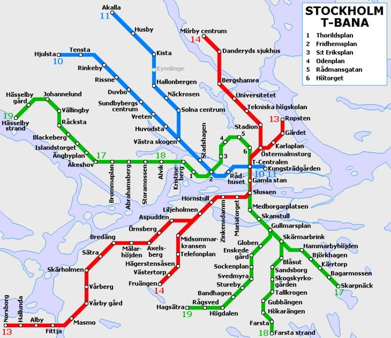 Ստոկհոլմում t Bahn քարտեզ