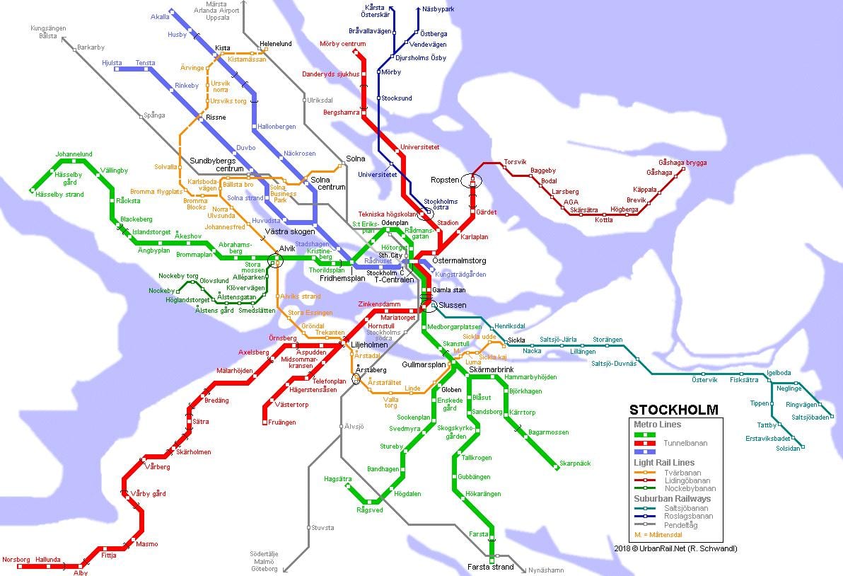 Շվեդիան tunnelbana քարտեզի վրա
